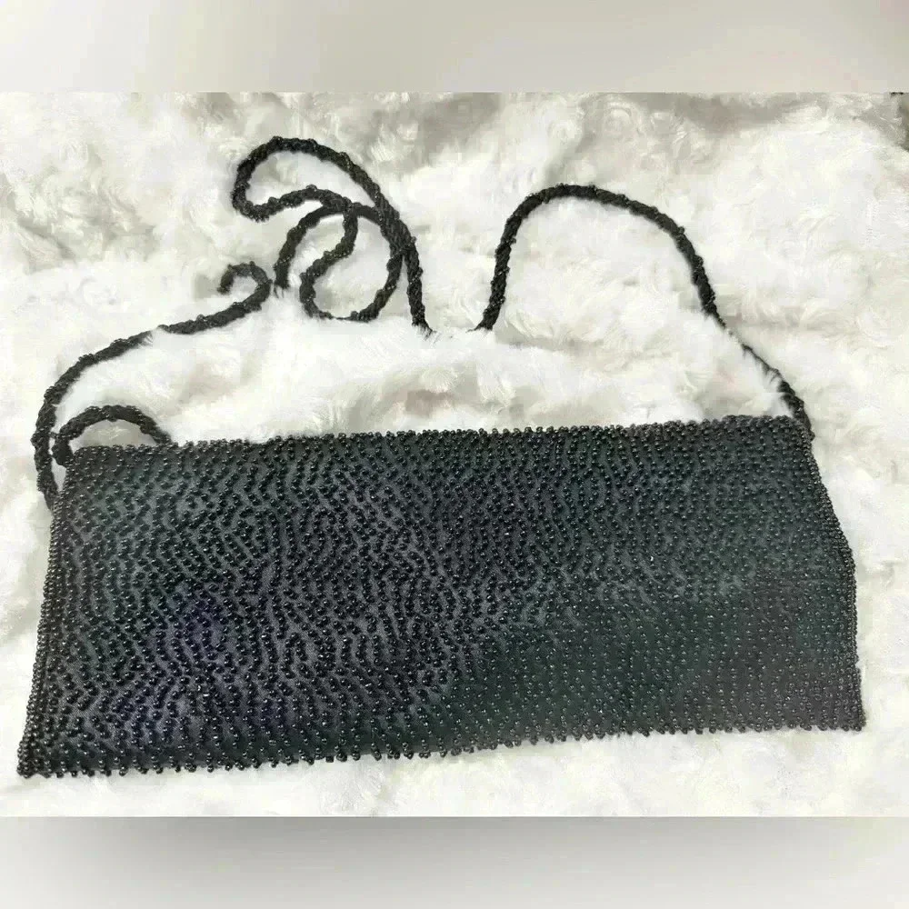 La Regale Embroidered Black‎ Gem Stone Clutch
